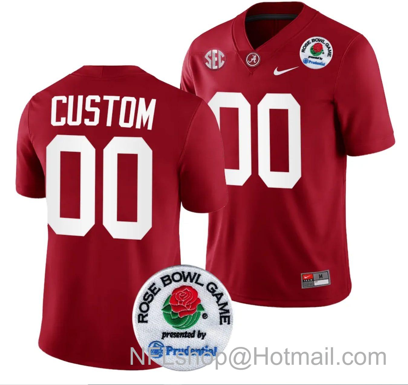 Men's Nike Custom Alabama Crimson Tide Jersey Name and Number Rose Bowl Game 2024 Patch College Football Playoff Crimson