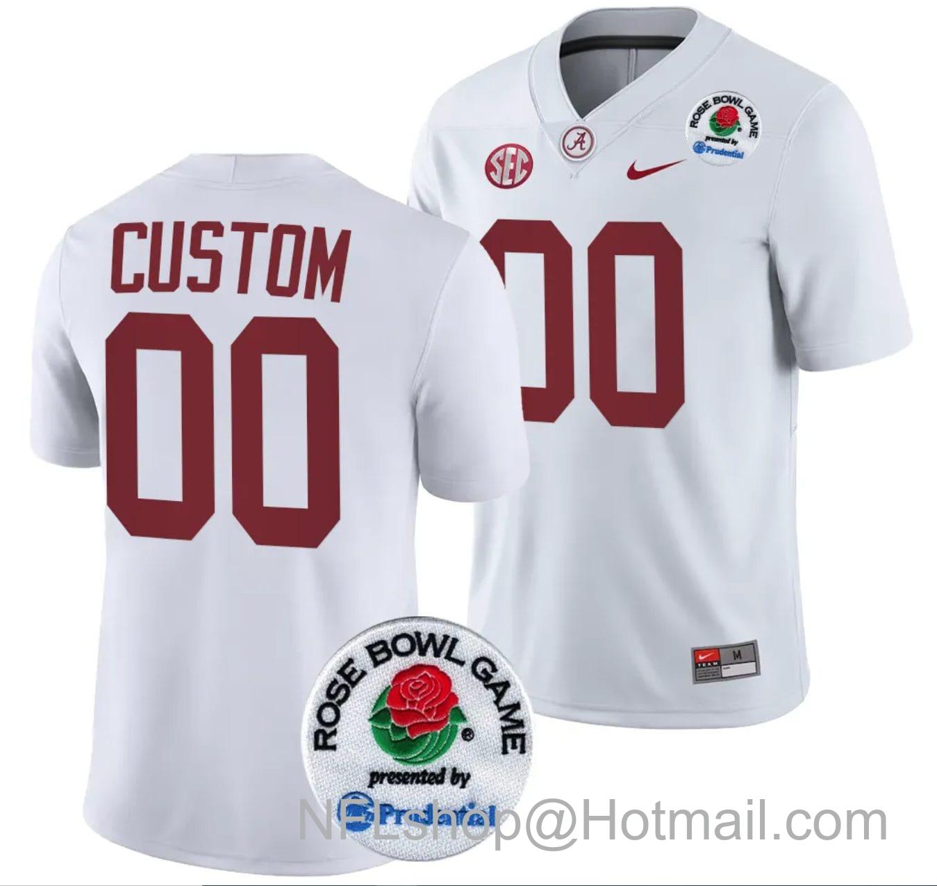 Men's Nike Custom Alabama Crimson Tide Jersey Name and Number Rose Bowl Game 2024 Patch College Football Playoff White