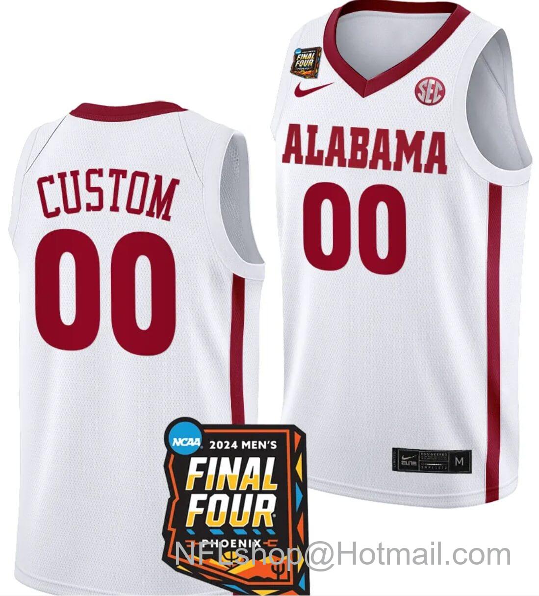 Men's Nike Custom Alabama Crimson Tide Jersey Name and Number 2024 NCAA March Madness Final Four Basketball White