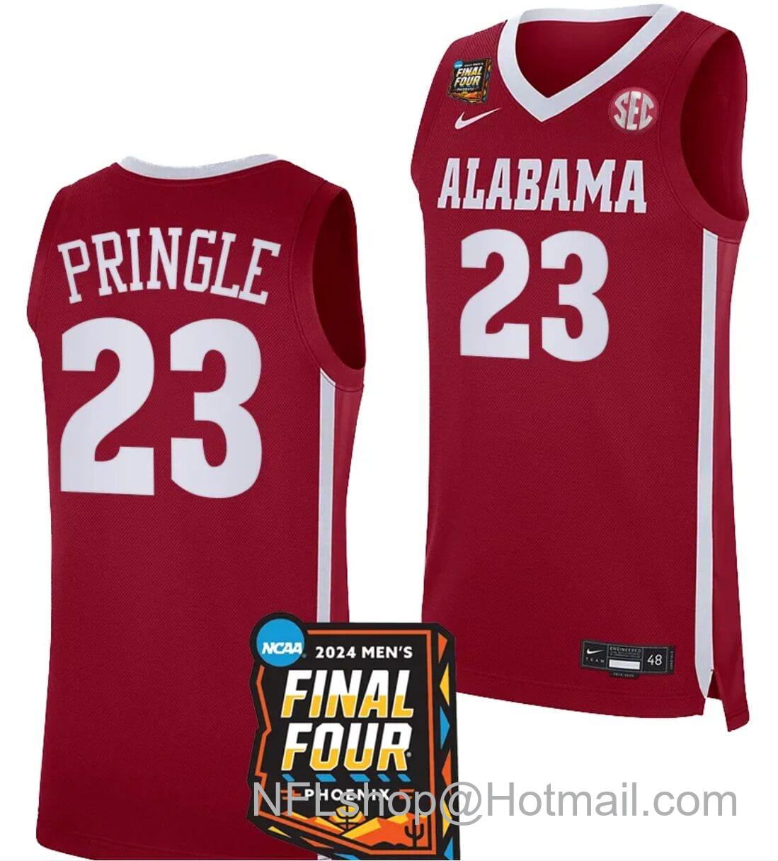 Men's Nike Nick Pringle Jersey #23 Alabama Crimson Tide 2024 NCAA March Madness Final Four Basketball Crimson