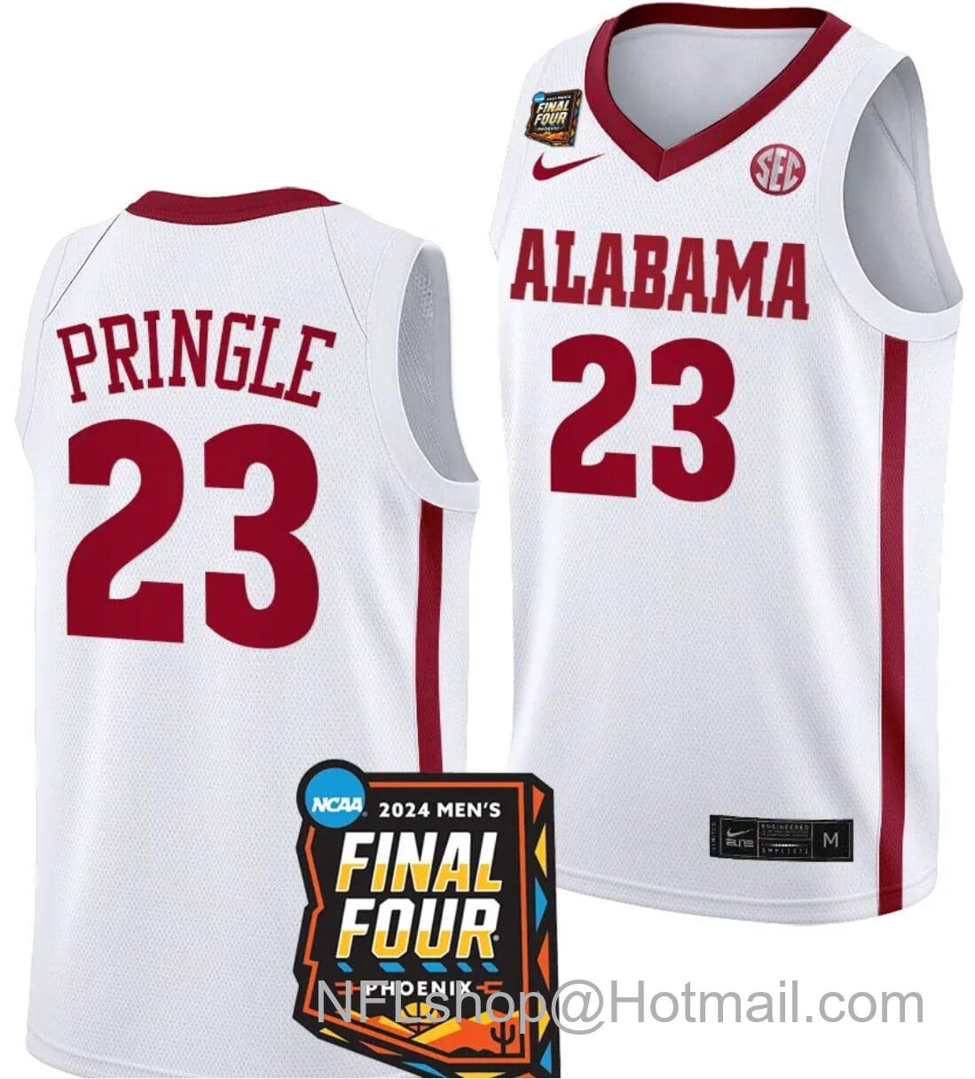 Men's Nike Nick Pringle Jersey #23 Alabama Crimson Tide 2024 NCAA March Madness Final Four Basketball White