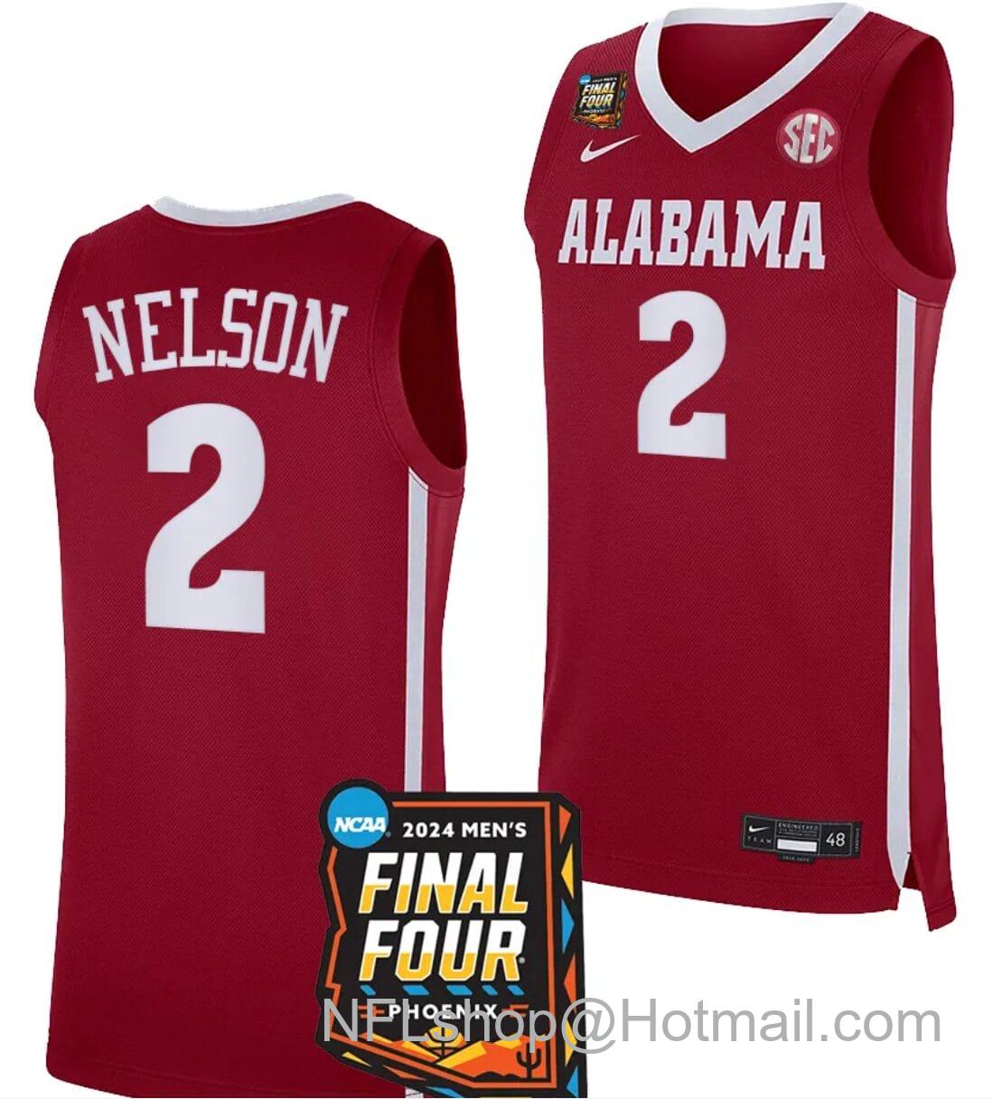 Men's Nike Grant Nelson Jersey #2 Alabama Crimson Tide 2024 NCAA March Madness Final Four Basketball Crimson