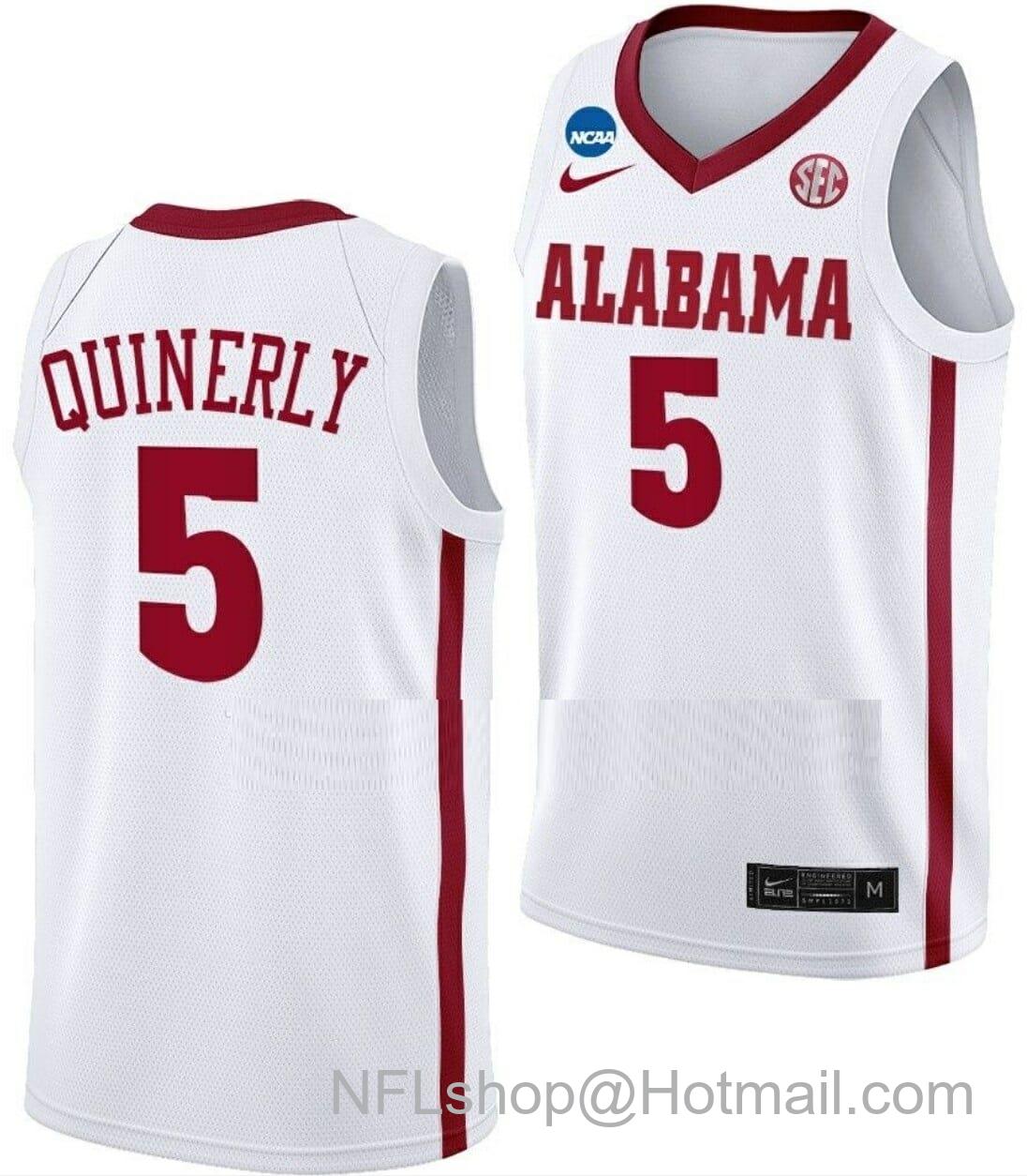 Men's Nike Jahvon Quinerly Jersey Alabama Crimson Tide College Basketball 2023 NCAA March Madness White #5