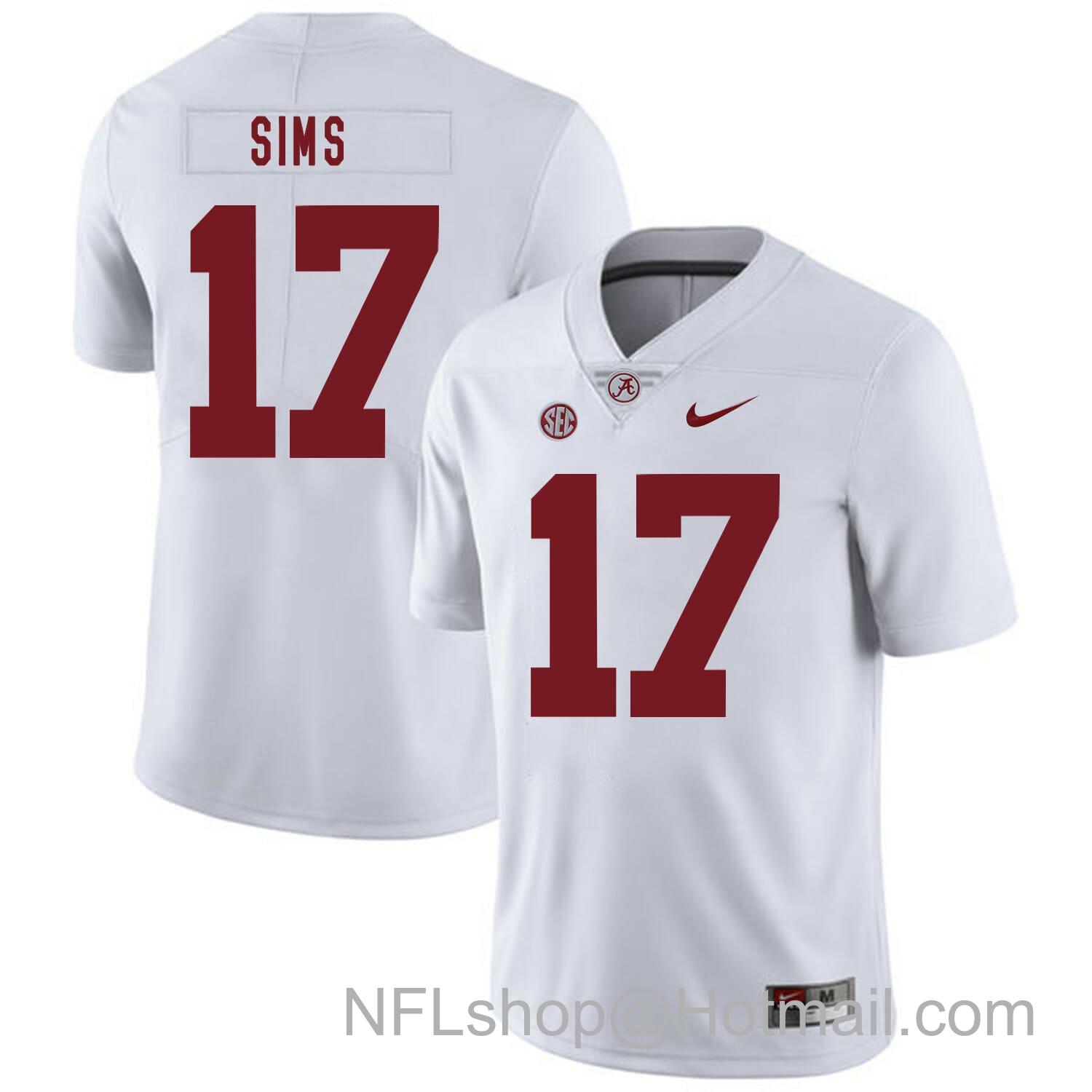 Men's Nike Alabama Crimson Tide #17 Cam Sims College Football Jersey White