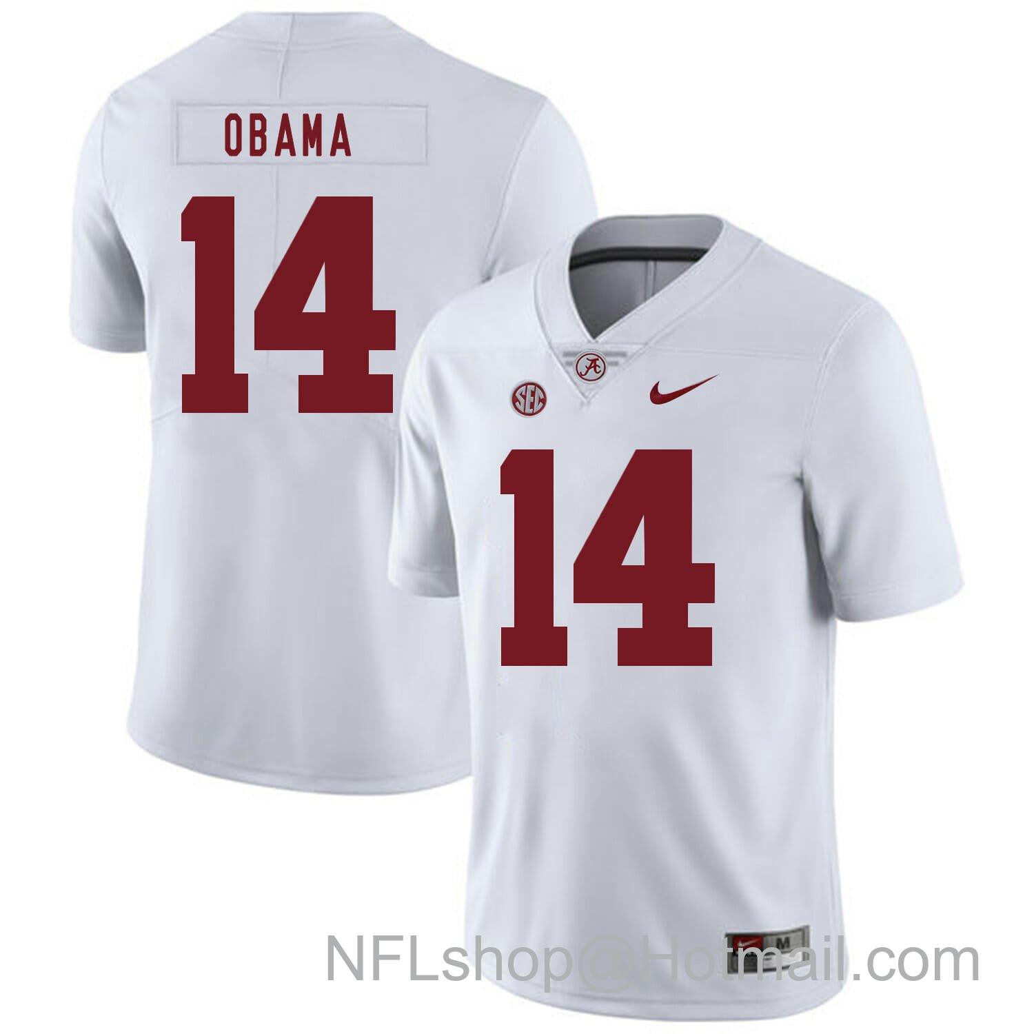 Men's Nike Alabama Crimson Tide #14 Barack Obama College Football Jersey White