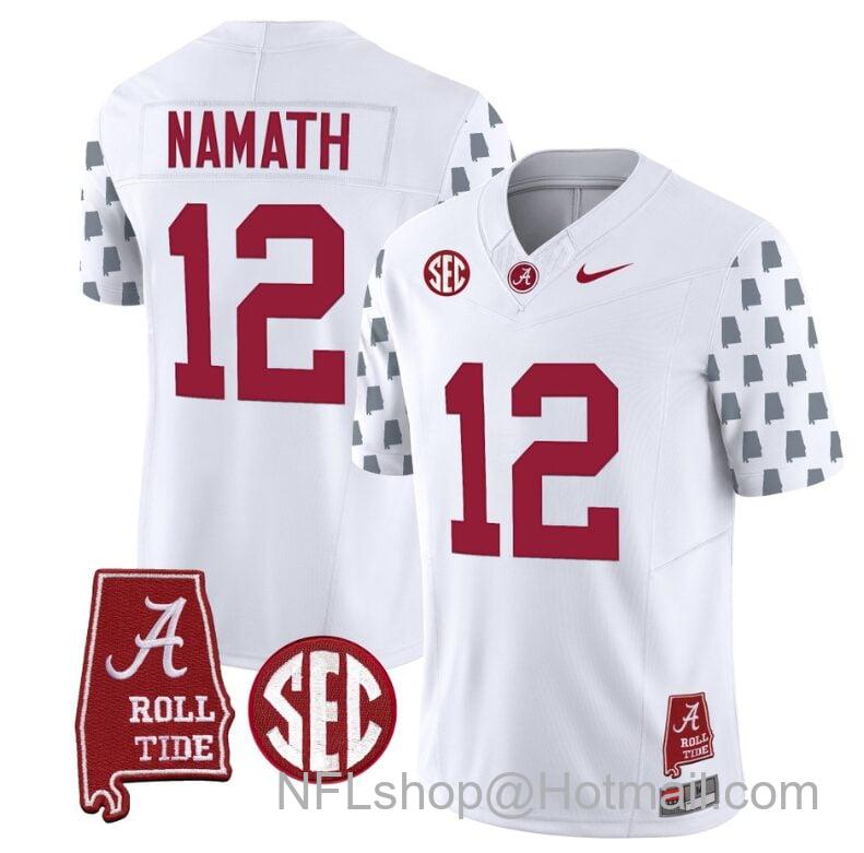 Men's Nike Joe Namath Jersey #12 Alabama Crimson Tide Vapor College Football Limited Stitched White