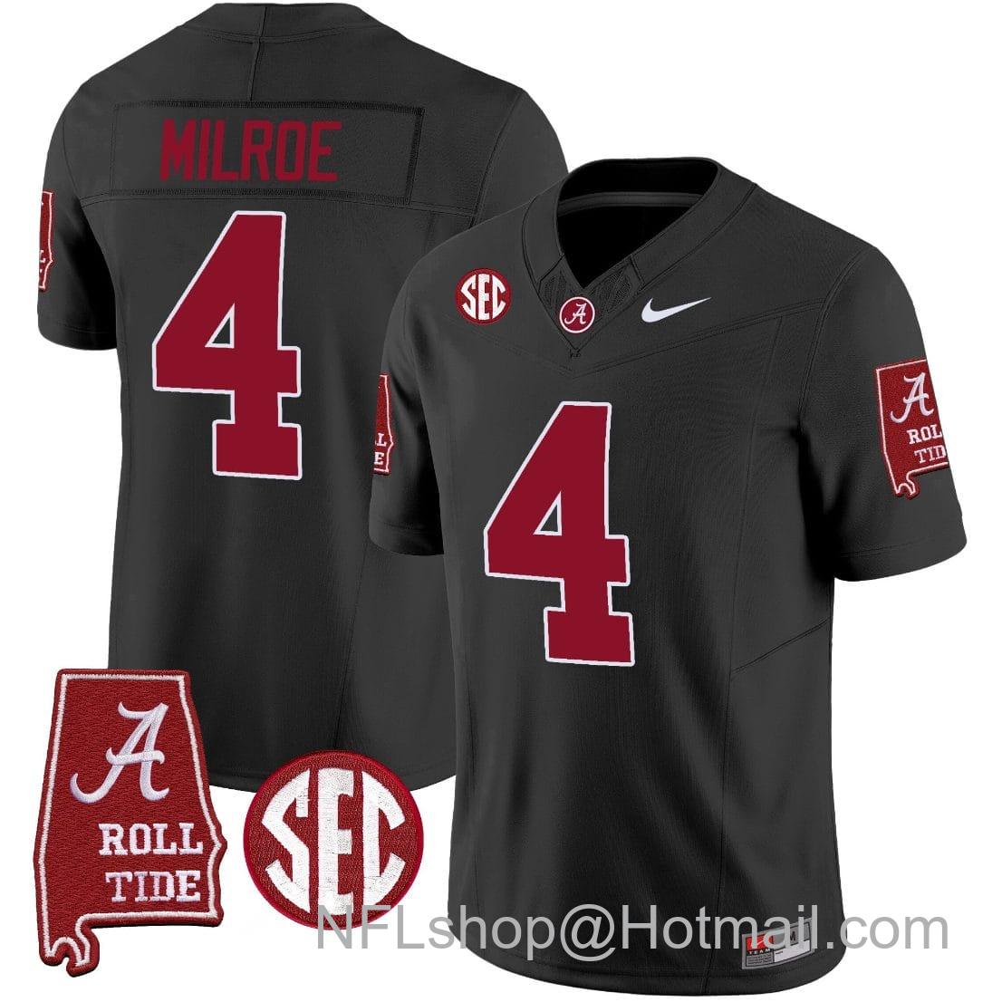 Men's Nike Jalen Milroe Jersey #4 Alabama Crimson Tide Vapor Limited Football Alabama Map Black