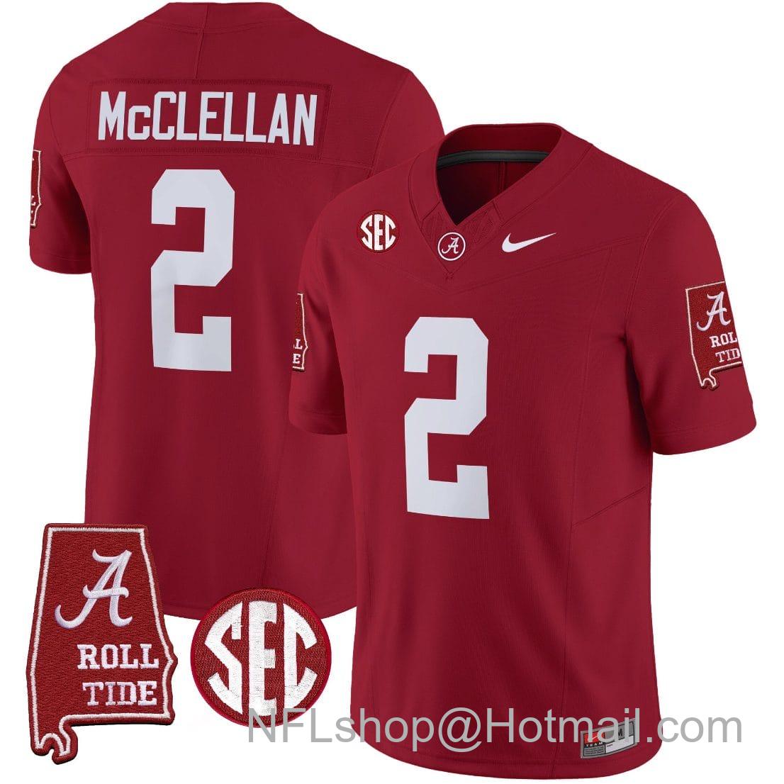 Men's Nike Jase McClellan Jersey #2 Alabama Crimson Tide Vapor Limited Football Alabama Map Crimson