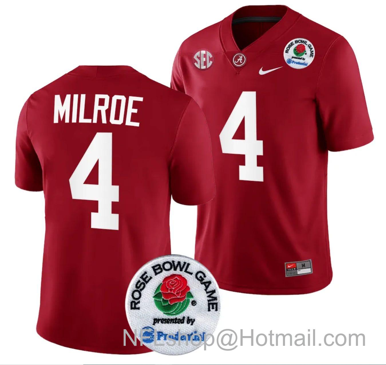 Men's Nike Jalen Milroe Jersey #4 Alabama Crimson Tide Rose Bowl Game 2024 Patch College Football Playoff Crimson