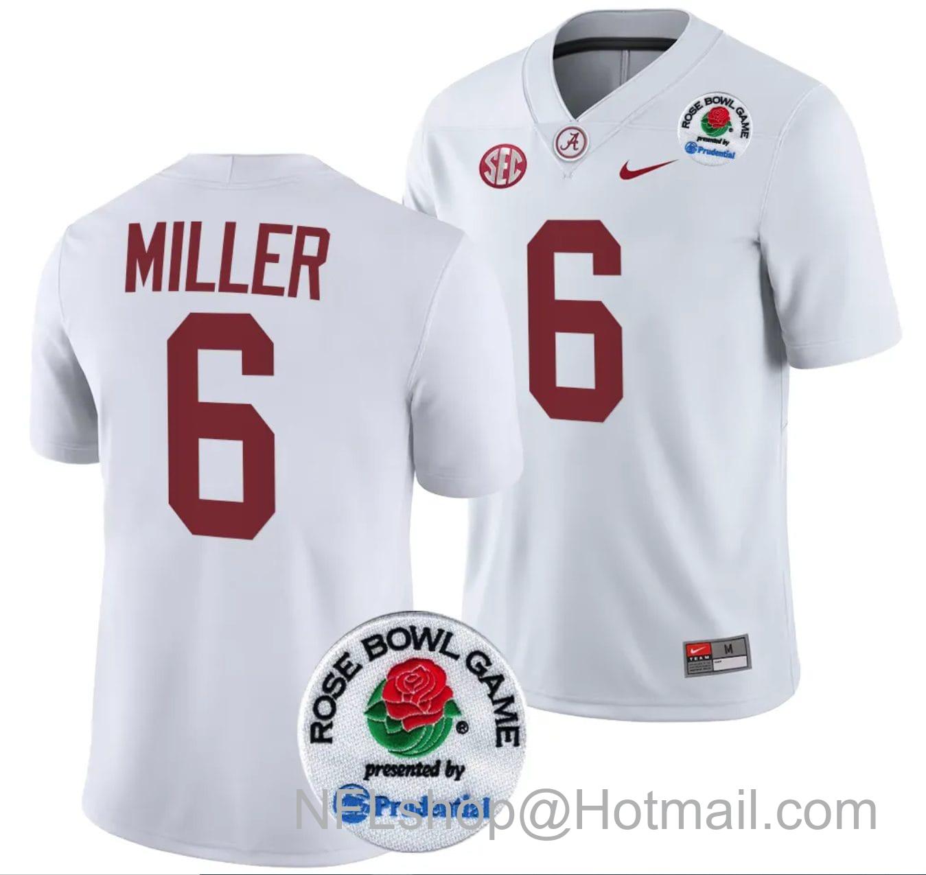 Men's Nike Jam Miller Jersey #6 Alabama Crimson Tide Rose Bowl Game 2024 Patch College Football Playoff White