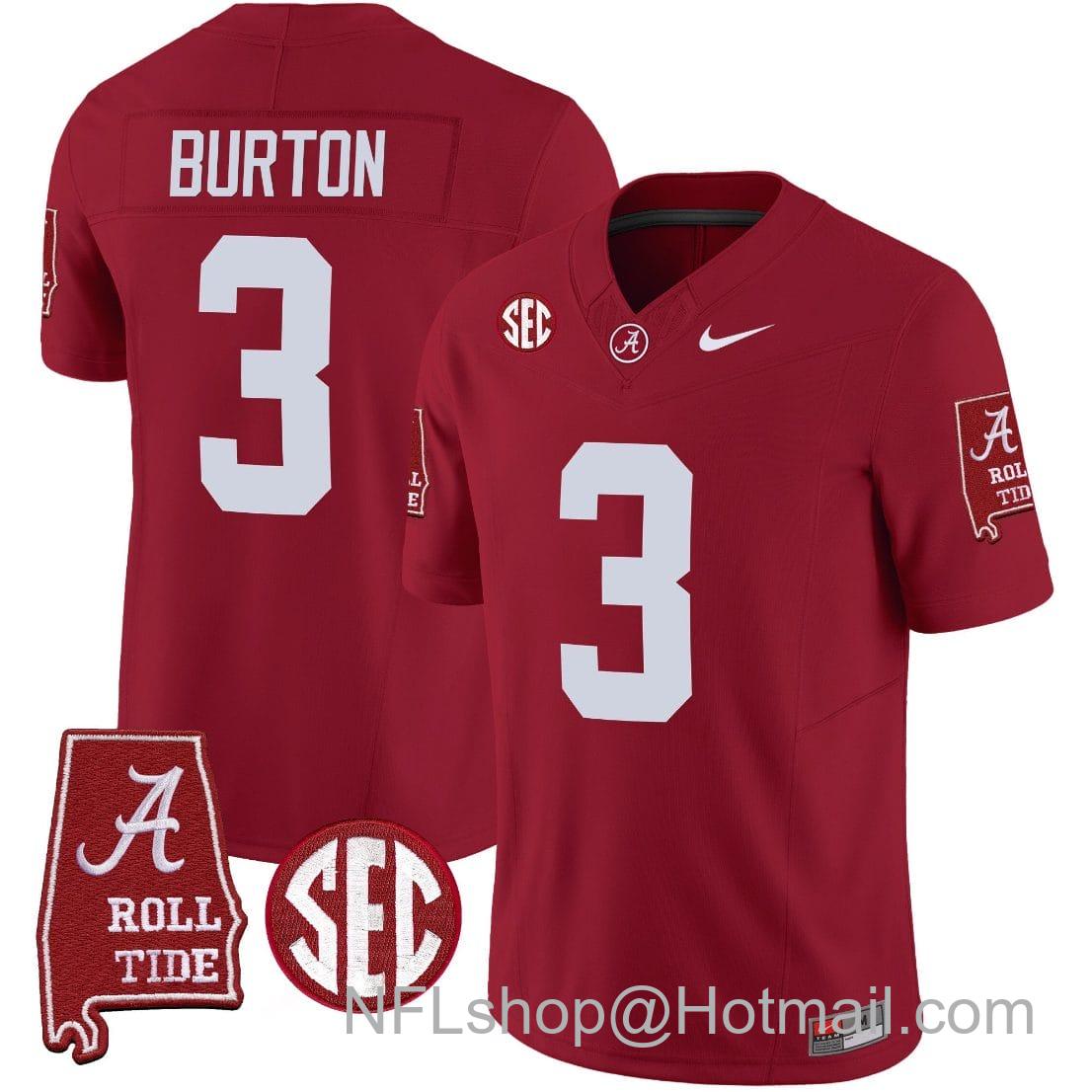 Men's Nike Jermaine Burton Jersey #3 Alabama Crimson Tide Vapor Limited Football Alabama Map Crimson