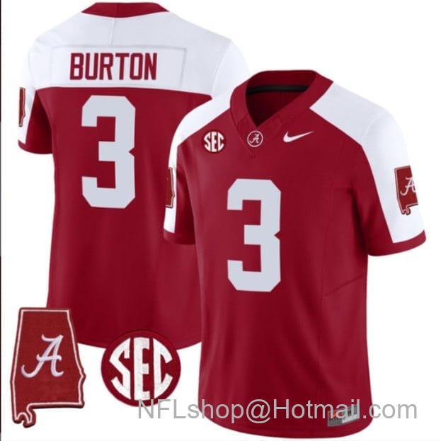 Men's Nike Jermaine Burton Jersey #3 Alabama Crimson Tide Vapor Stitched Football Alabama Map Alternate