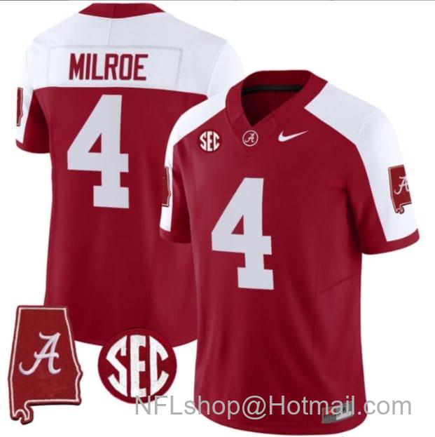 Men's Nike Jalen Milroe Jersey #4 Alabama Crimson Tide Vapor Stitched Football Alabama Map Crimson