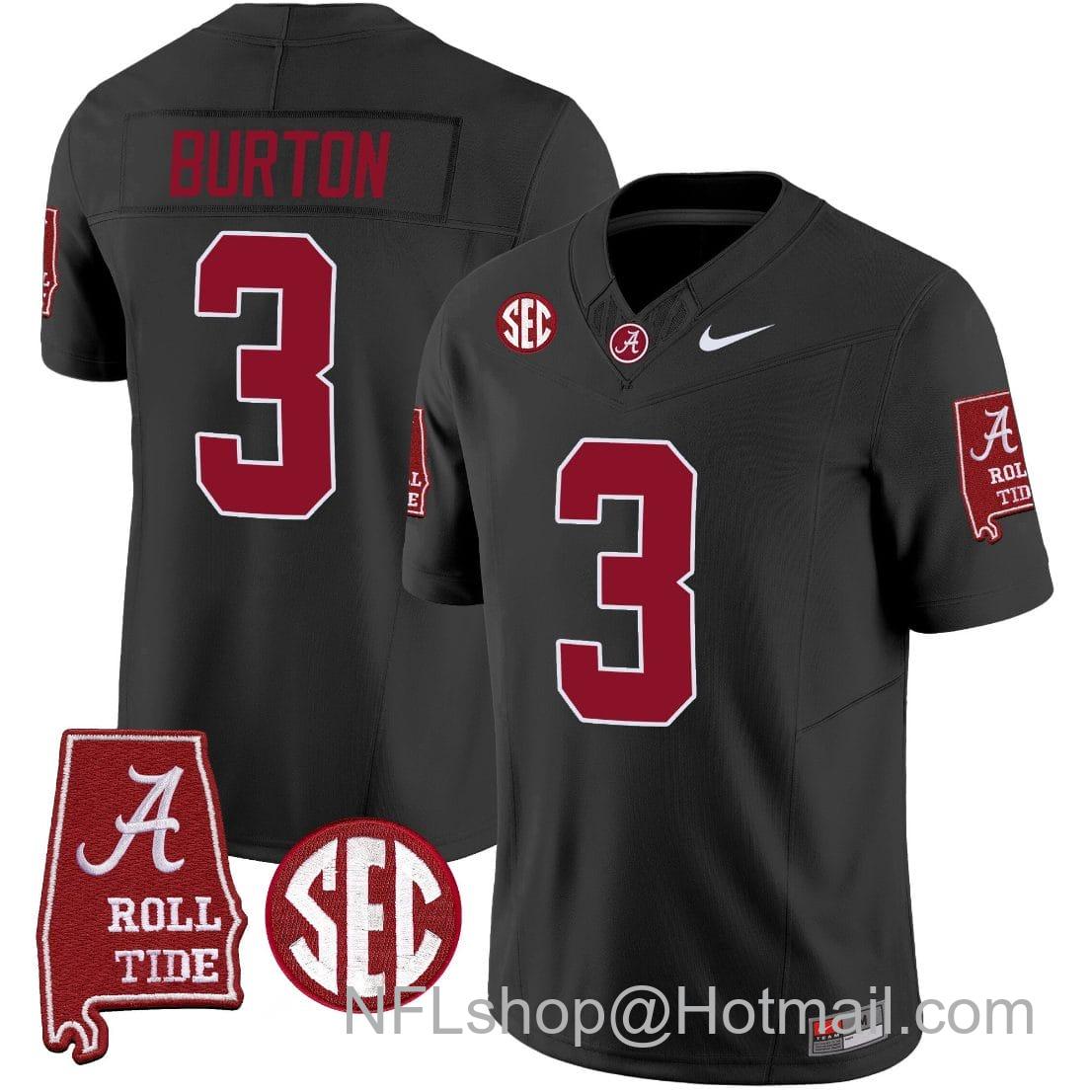 Men's Nike Jermaine Burton Jersey #3 Alabama Crimson Tide Vapor Limited Football Alabama Map Black