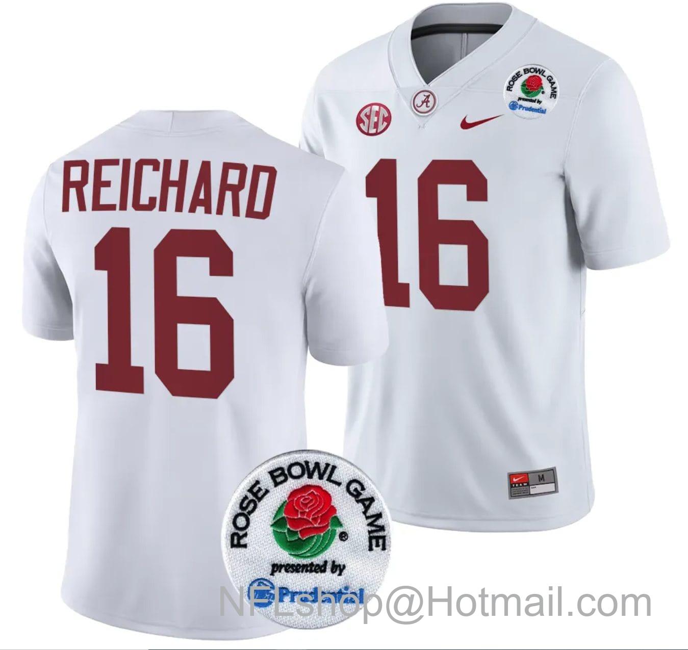 Men's Nike Will Reichard Jersey #16 Alabama Crimson Tide Rose Bowl Game 2024 Patch College Football Playoff White