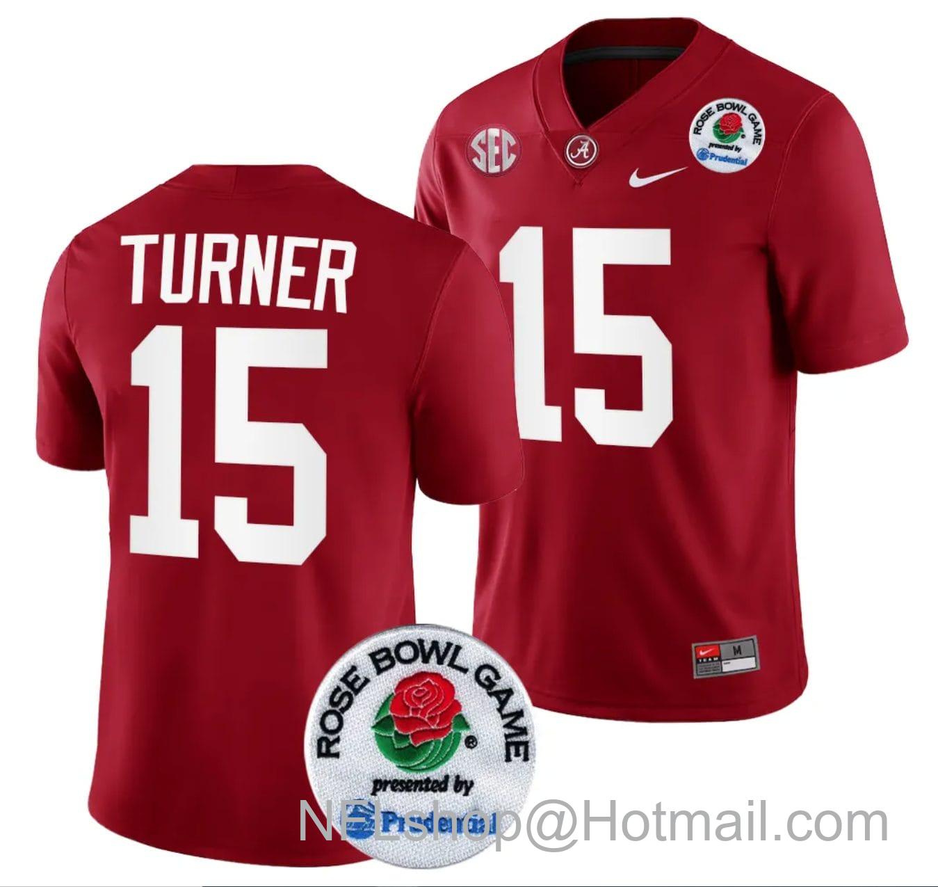 Men's Nike Dallas Turner Jersey #15 Alabama Crimson Tide Rose Bowl Game 2024 Patch College Football Playoff Crimson