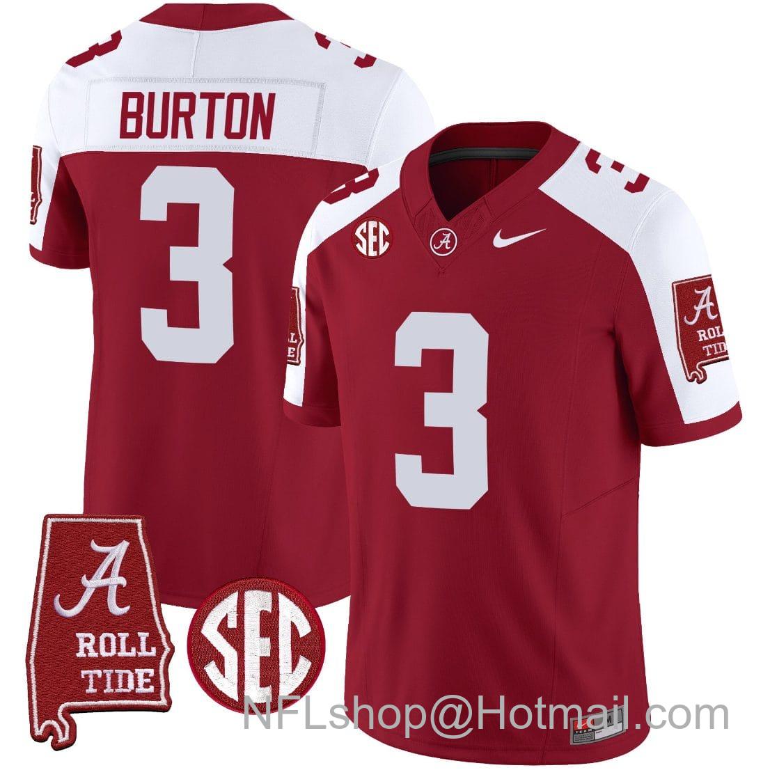 Men's Nike Jermaine Burton Jersey #3 Alabama Crimson Tide Vapor Limited Football Alabama Map Crimson Alternate