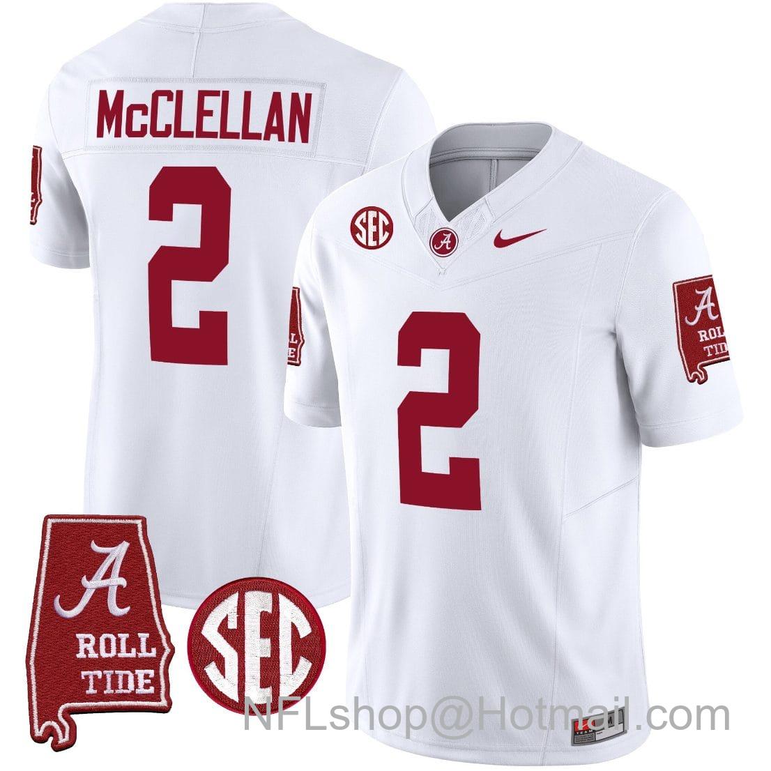 Men's Nike Jase McClellan Jersey #2 Alabama Crimson Tide Vapor Limited Football Alabama Map White