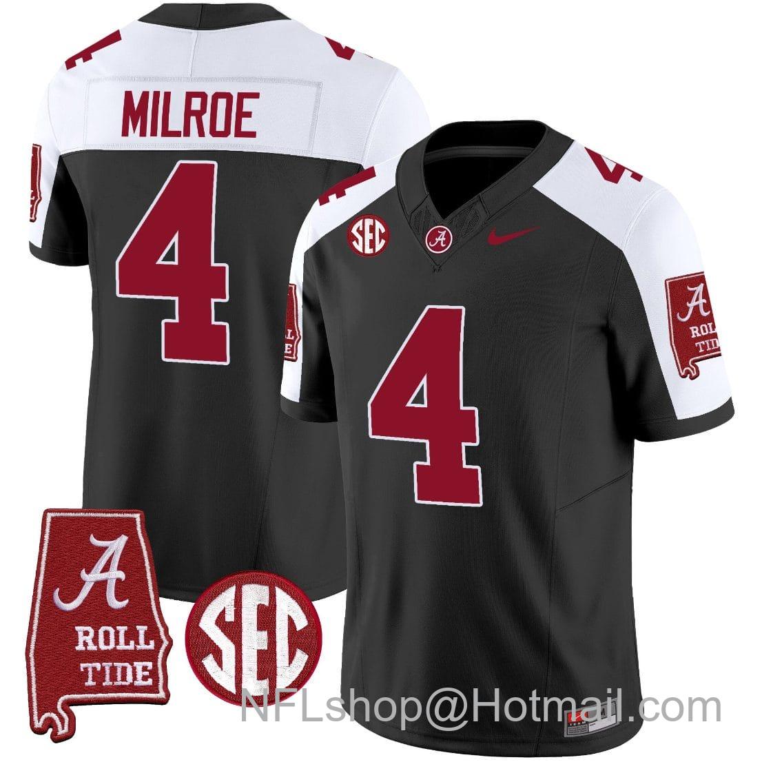 Men's Nike Jalen Milroe Jersey #4 Alabama Crimson Tide Vapor Limited Football Alabama Map Black Alternate