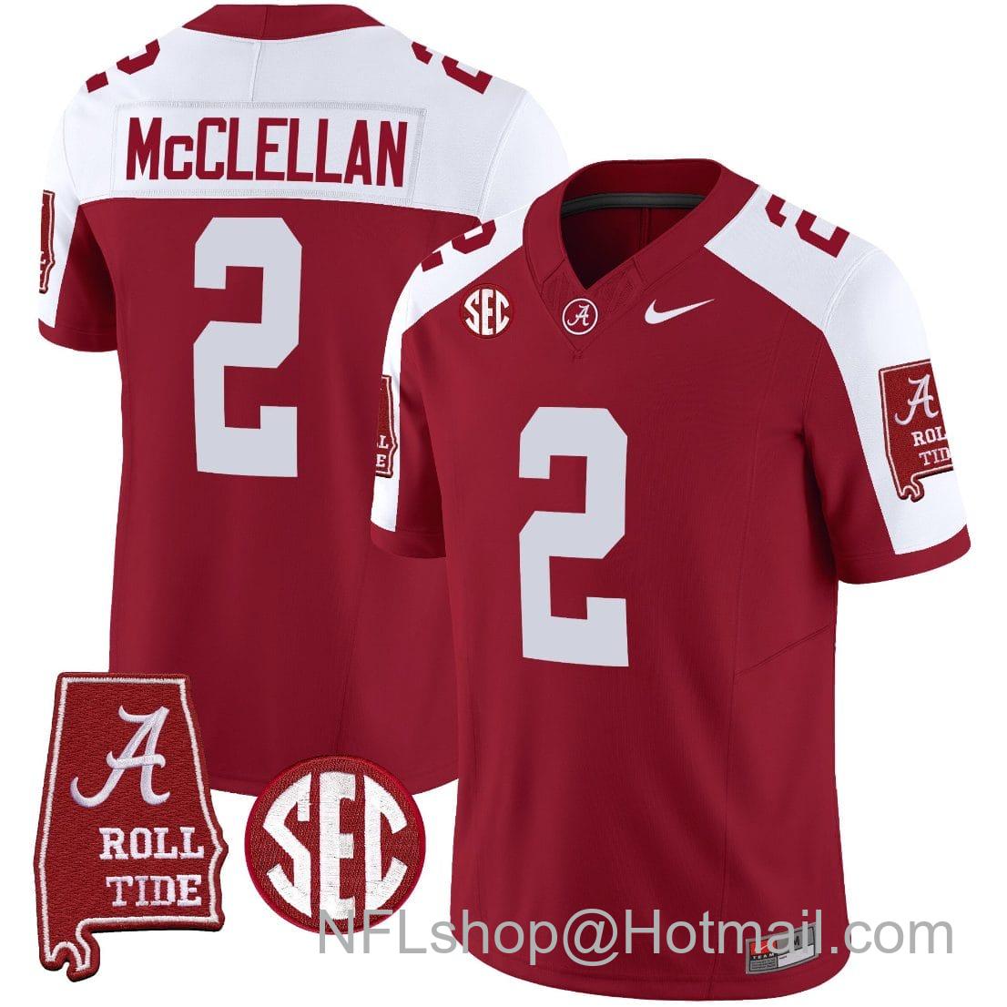 Men's Nike Jase McClellan Jersey #2 Alabama Crimson Tide Vapor Limited Football Alabama Map Crimson Alternate