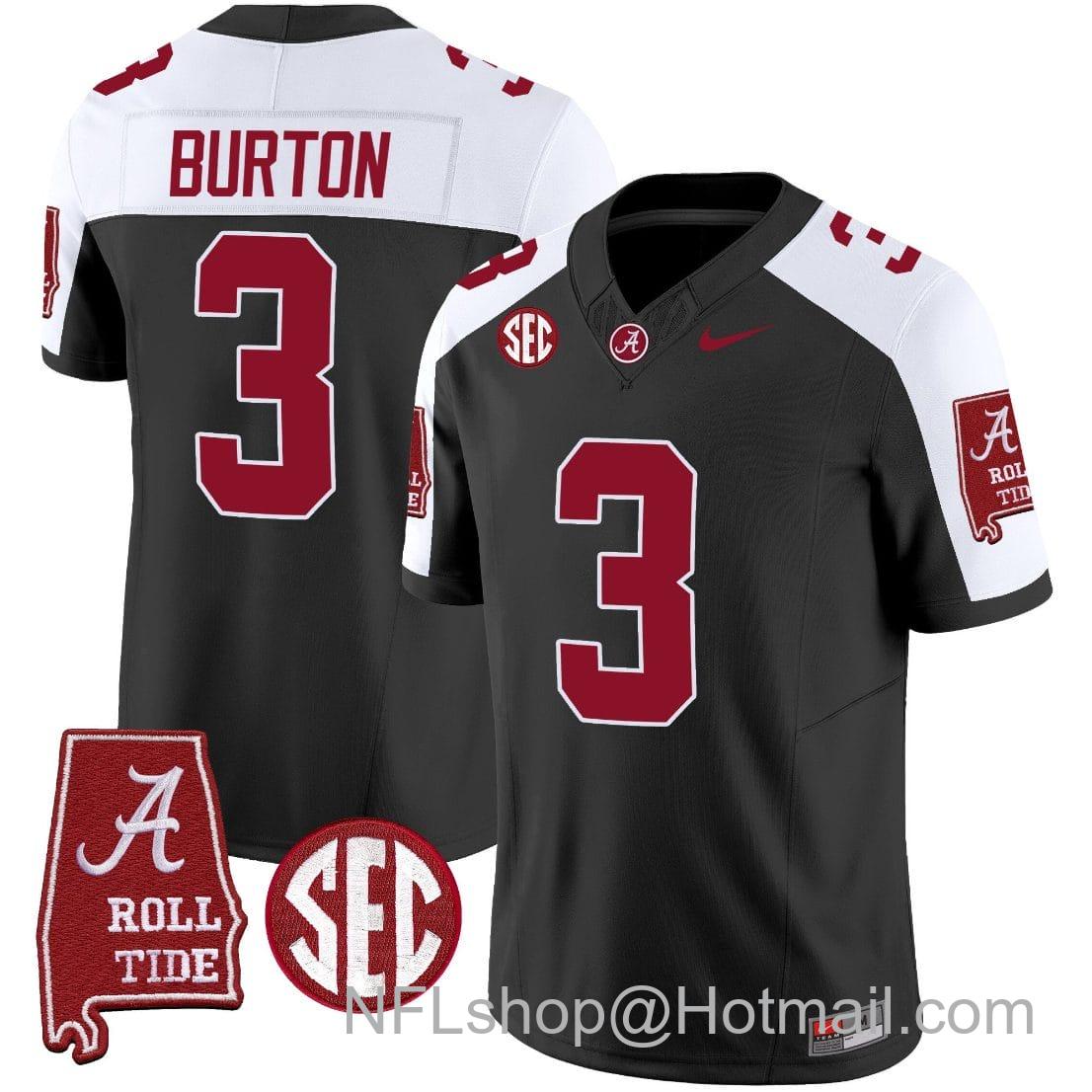 Men's Nike Jermaine Burton Jersey #3 Alabama Crimson Tide Vapor Limited Football Alabama Map Black Alternate