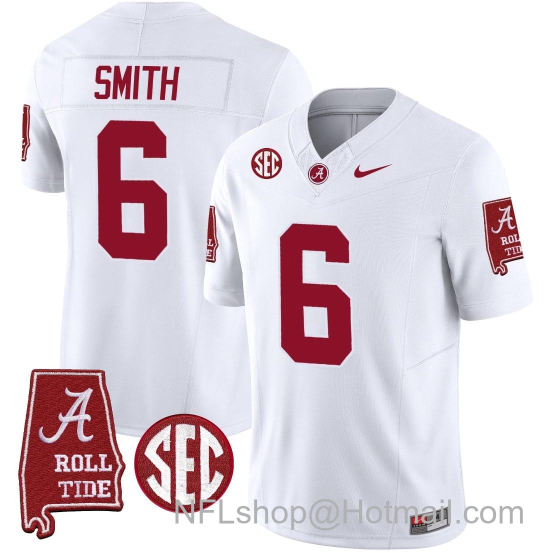 Men's Nike DeVonta Smith Jersey #6 Alabama Crimson Tide Vapor Limited Football Alabama Map White