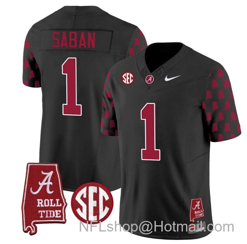 Men's Nike Nick Saban Jersey #1 Alabama Crimson Tide Vapor College Football Limited Stitched Black