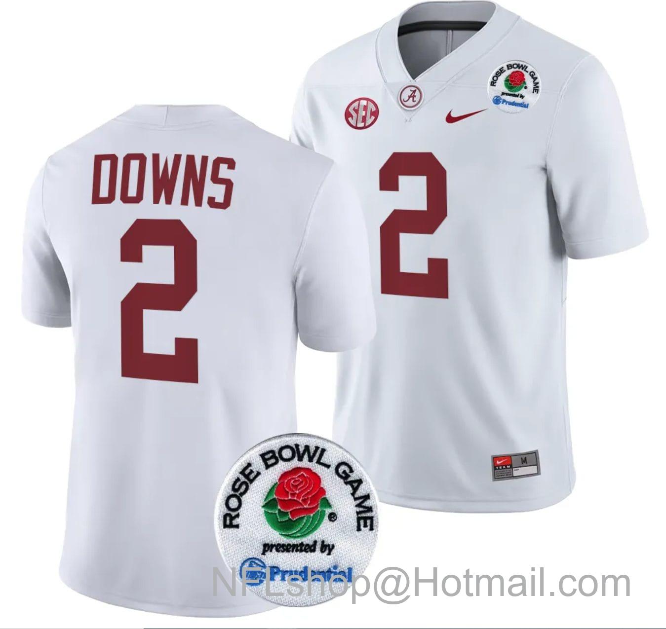 Men's Nike Caleb Downs Jersey #2 Alabama Crimson Tide Rose Bowl Game 2024 Patch College Football Playoff White