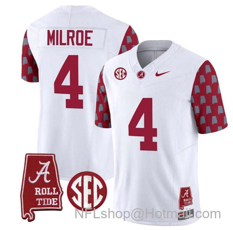 Men's Nike Jalen Milroe Jersey #4 Alabama Crimson Tide Vapor College Football Limited Stitched Crimson Sleeves