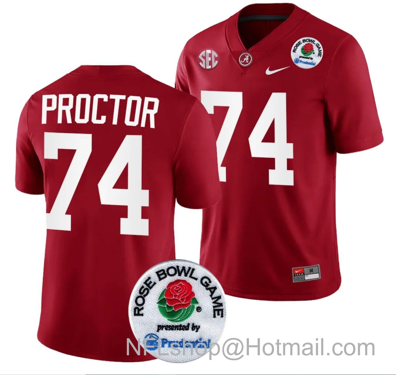 Men's Nike Kadyn Proctor Jersey #74 Alabama Crimson Tide Rose Bowl Game 2024 Patch College Football Playoff Crimson