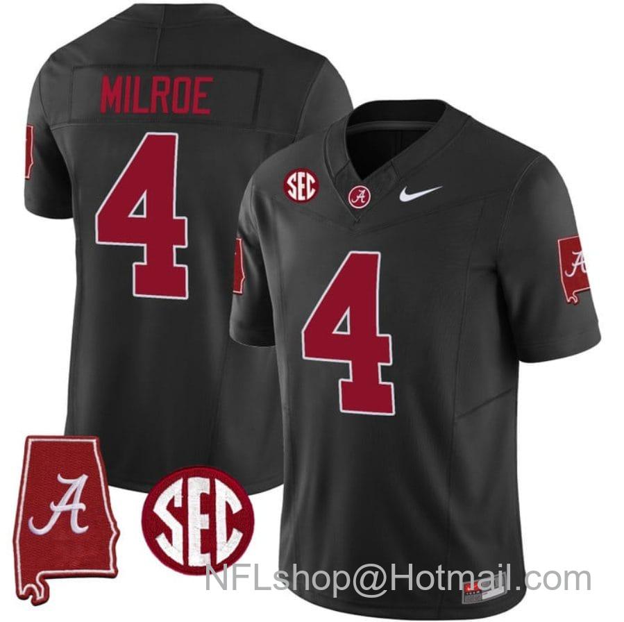 Men's Nike Jalen Milroe Jersey #4 Alabama Crimson Tide Vapor Stitched Football Alabama Map Black