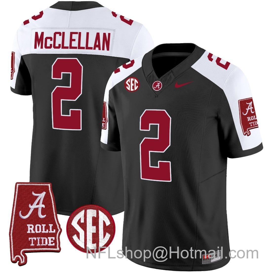 Men's Nike Jase McClellan Jersey #2 Alabama Crimson Tide Vapor Limited Football Alabama Map Black Alternate