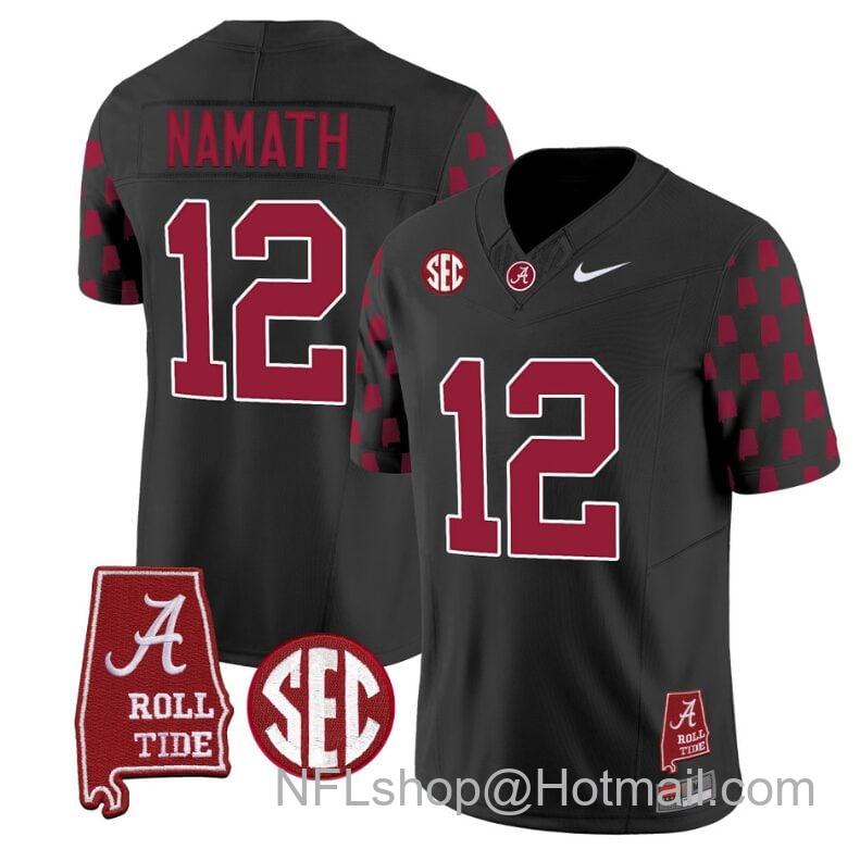 Men's Nike Joe Namath Jersey #12 Alabama Crimson Tide Vapor College Football Limited Stitched Black