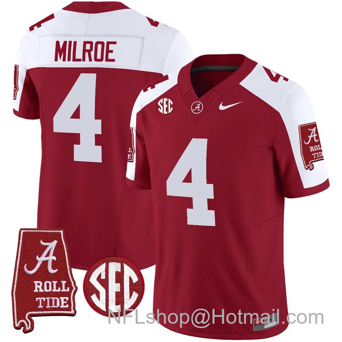 Men's Nike Jalen Milroe Jersey #4 Alabama Crimson Tide Vapor Limited Football Alabama Map Crimson Alternate