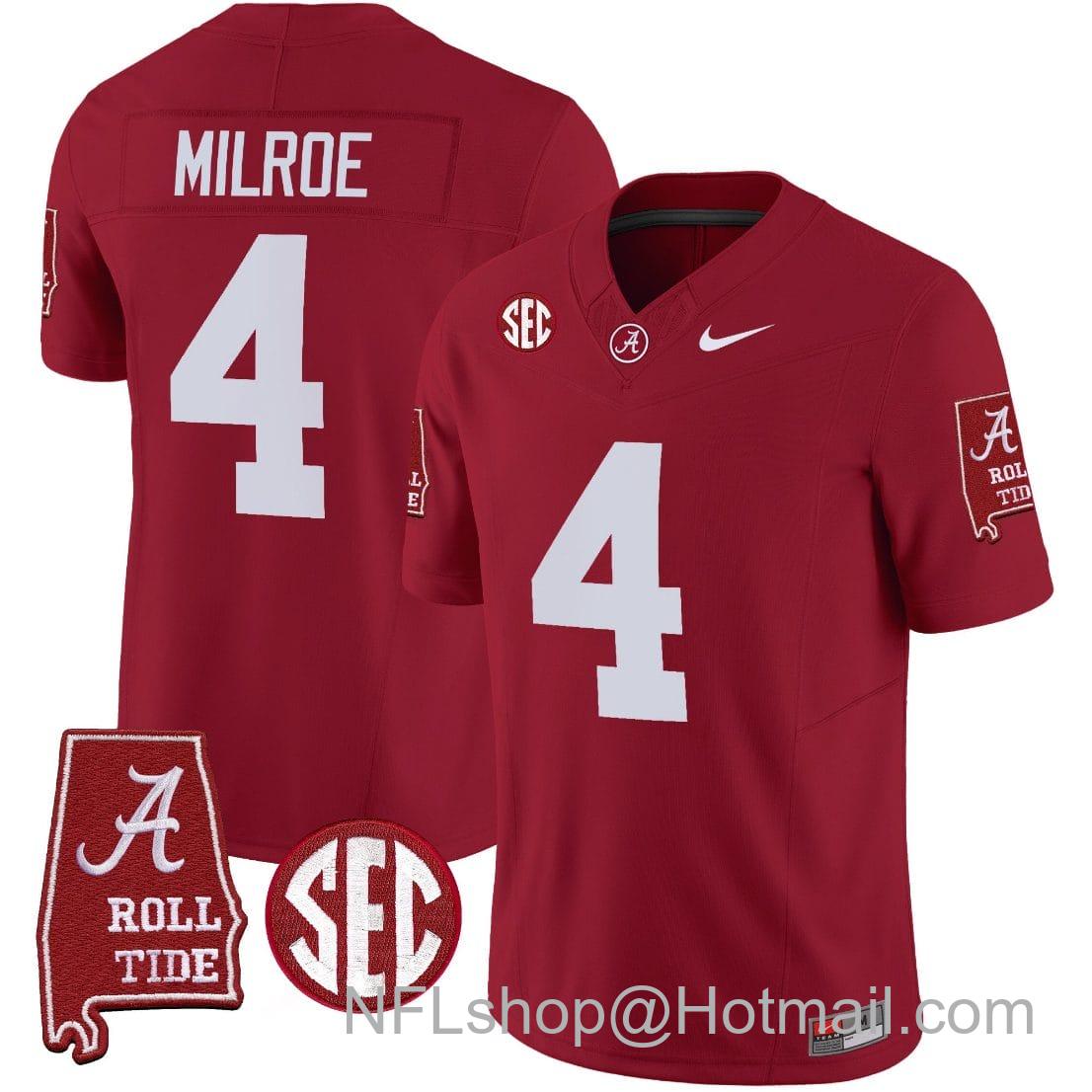 Men's Nike Jalen Milroe Jersey #4 Alabama Crimson Tide Vapor Limited Football Alabama Map Crimson