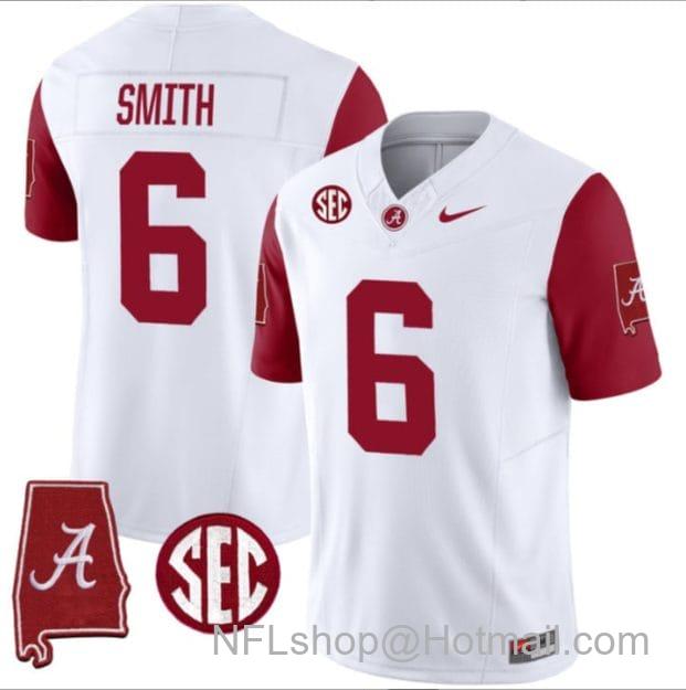 Men's Nike DeVonta Smith Jersey #6 Alabama Crimson Tide Vapor Stitched Football Alabama Map Crimson Sleeves