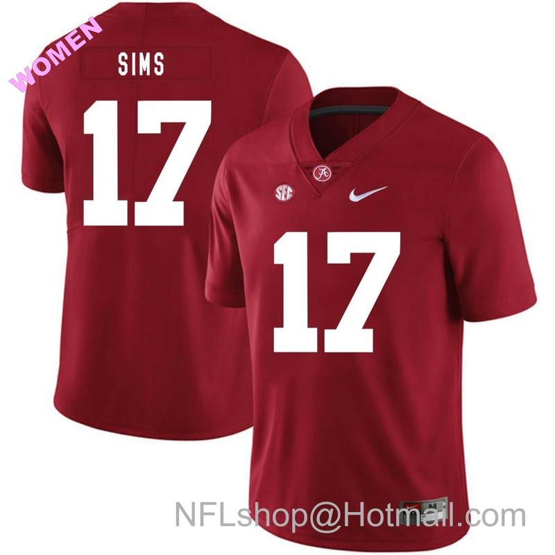 Women's Nike Alabama Crimson Tide #17 Cam Sims College Football Jersey Red