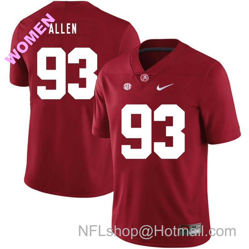 Women's Nike Alabama Crimson Tide #93 Jonathan Allen College Football Jersey Red