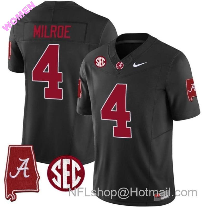 Women's Nike Jalen Milroe Jersey #4 Alabama Crimson Tide Vapor Stitched Football Alabama Map Black