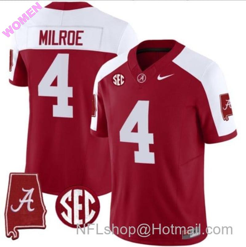 Women's Nike Jalen Milroe Jersey #4 Alabama Crimson Tide Vapor Stitched Football Alabama Map Alternate