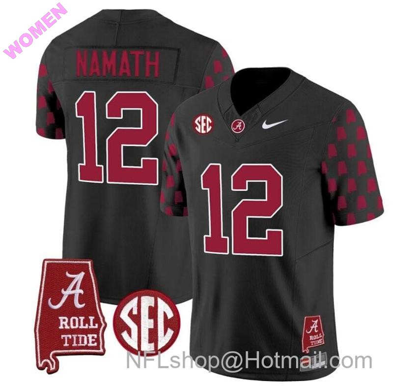 Women's Nike Joe Namath Jersey #12 Alabama Crimson Tide Vapor College Football Limited Stitched Black