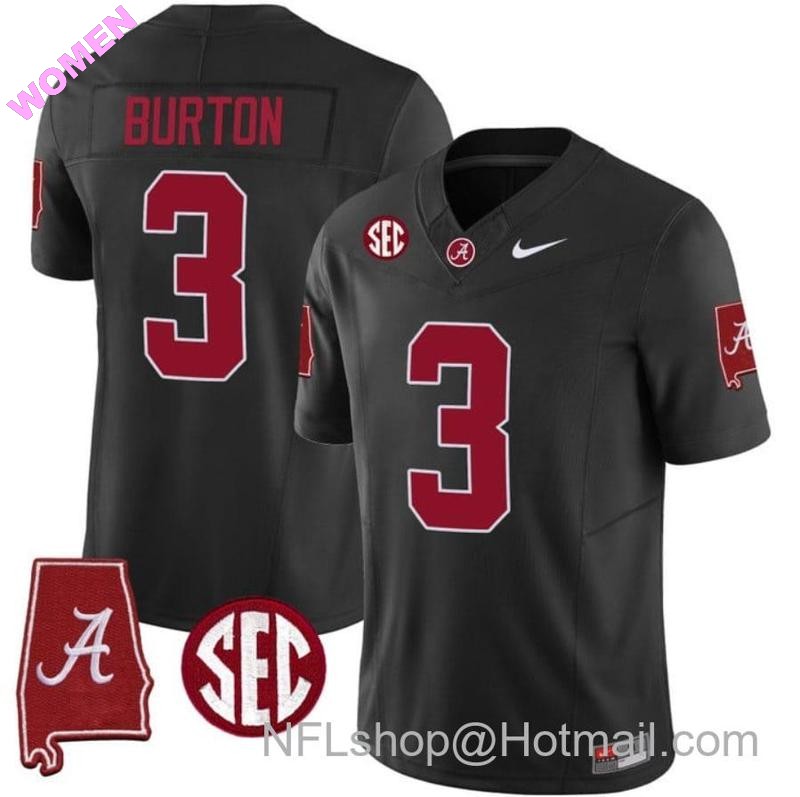 Women's Nike Jermaine Burton Jersey #3 Alabama Crimson Tide Vapor Stitched Football Alabama Map Black