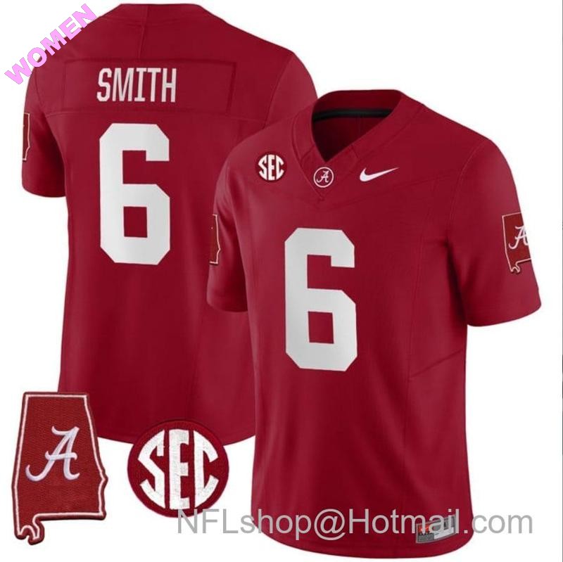 Women's Nike DeVonta Smith Jersey #6 Alabama Crimson Tide Vapor Stitched Football Alabama Map Crimson