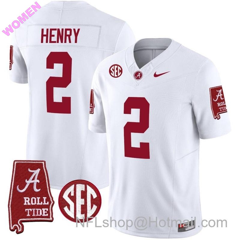 Women's Nike Derrick Henry Jersey #2 Alabama Crimson Tide Vapor Limited Football Alabama Map White