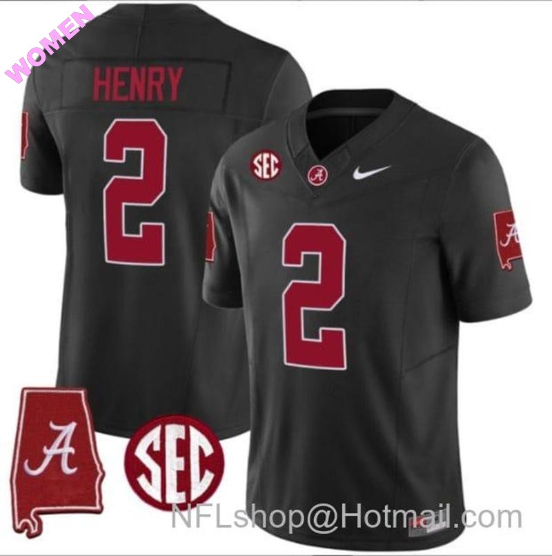 Women's Nike Derrick Henry Jersey #2 Alabama Crimson Tide Vapor Stitched Football Alabama Map Black