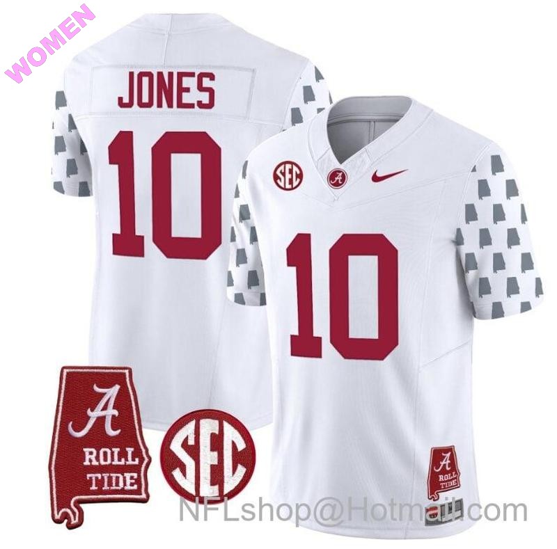 Women's Nike Mac Jones Jersey #10 Alabama Crimson Tide Vapor College Football Limited Stitched White