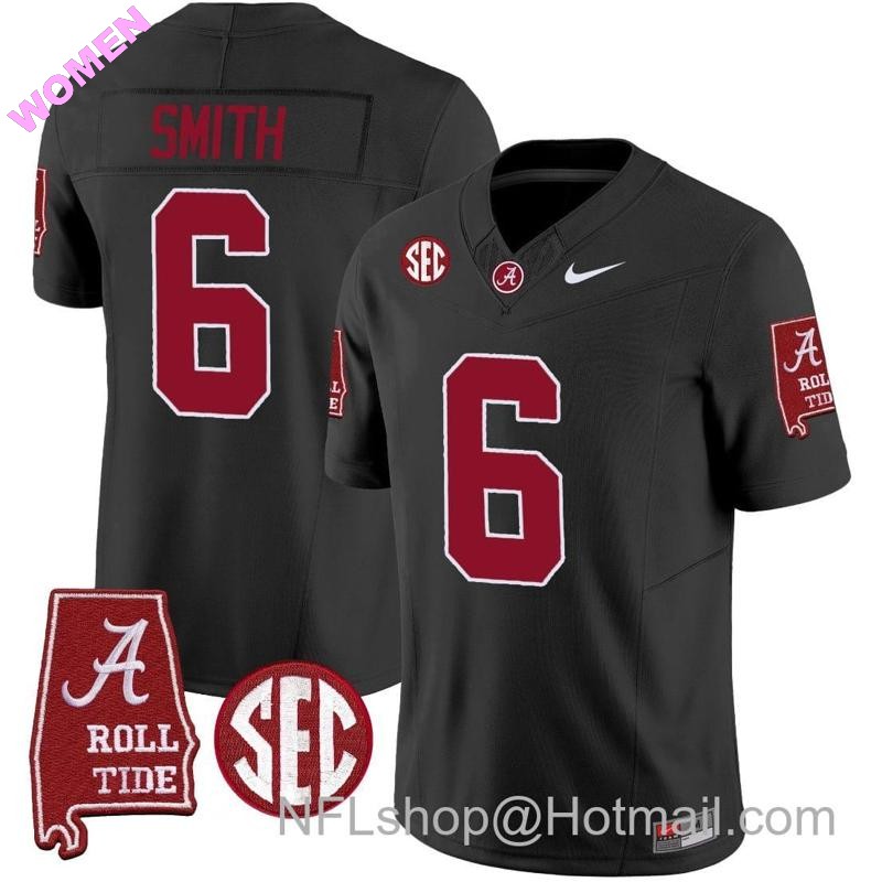 Women's Nike DeVonta Smith Jersey #6 Alabama Crimson Tide Vapor Limited Football Alabama Map Black