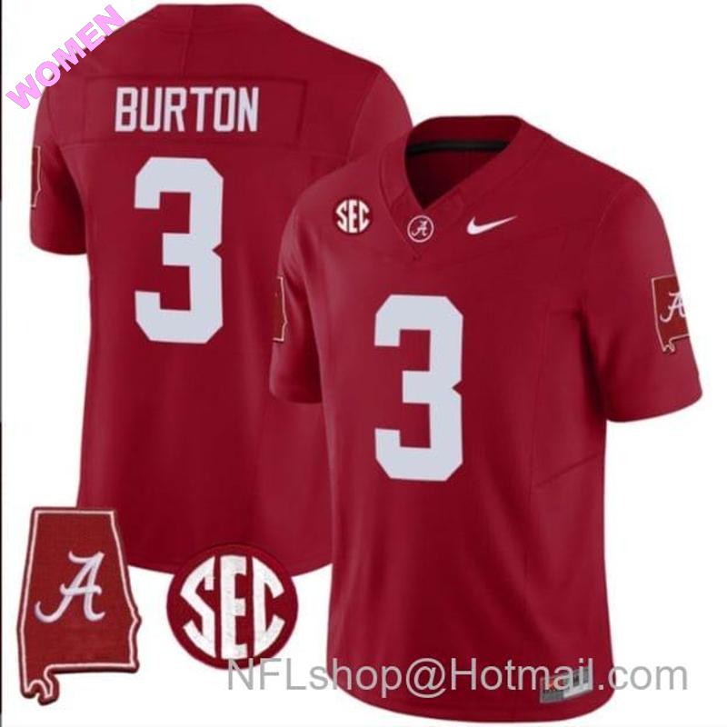 Women's Nike Jermaine Burton Jersey #3 Alabama Crimson Tide Vapor Stitched Football Alabama Map Crimson