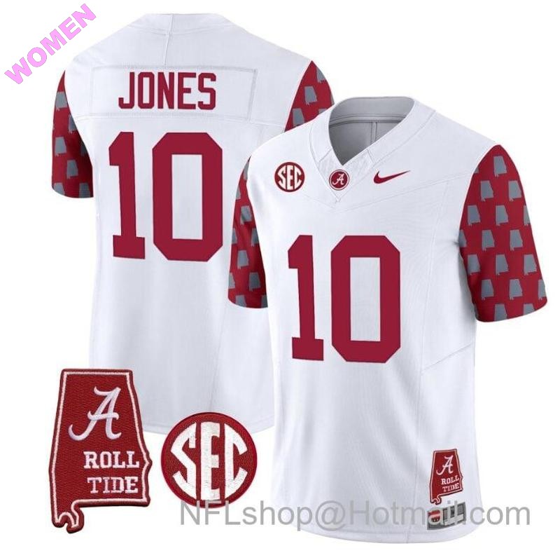 Women's Nike Mac Jones Jersey #10 Alabama Crimson Tide Vapor College Football Limited Stitched Crimson Sleeves