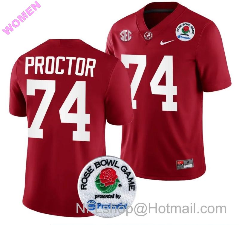 Women's Nike Kadyn Proctor Jersey #74 Alabama Crimson Tide Rose Bowl Game 2024 Patch College Football Playoff Crimson